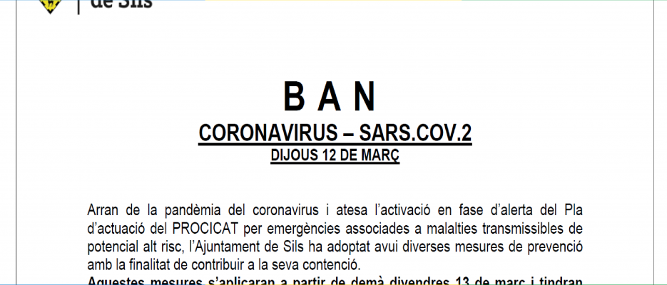 BAN Coronavirus - SARS-CoV-2 12 març 2020